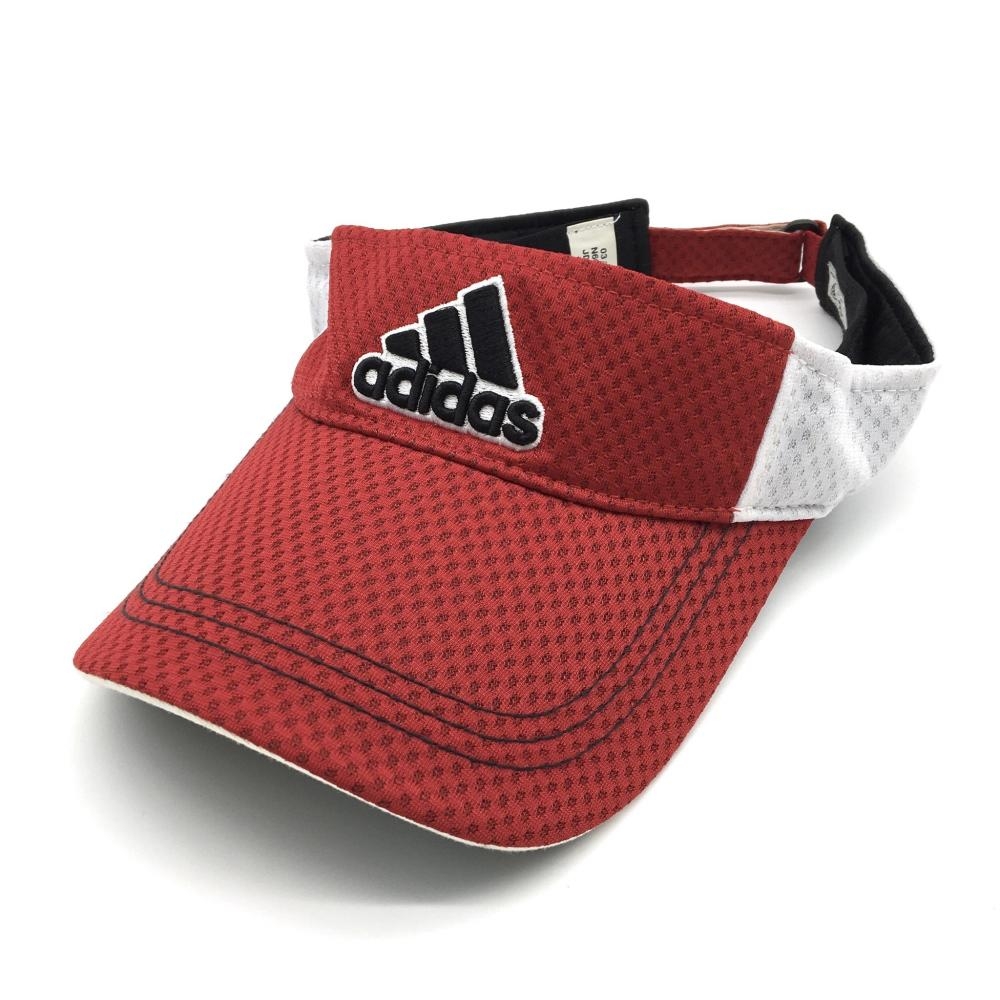 adidas アディダス サンバイザー レッド×白×黒 ロゴ刺しゅう ティー装着可   ゴルフウェア