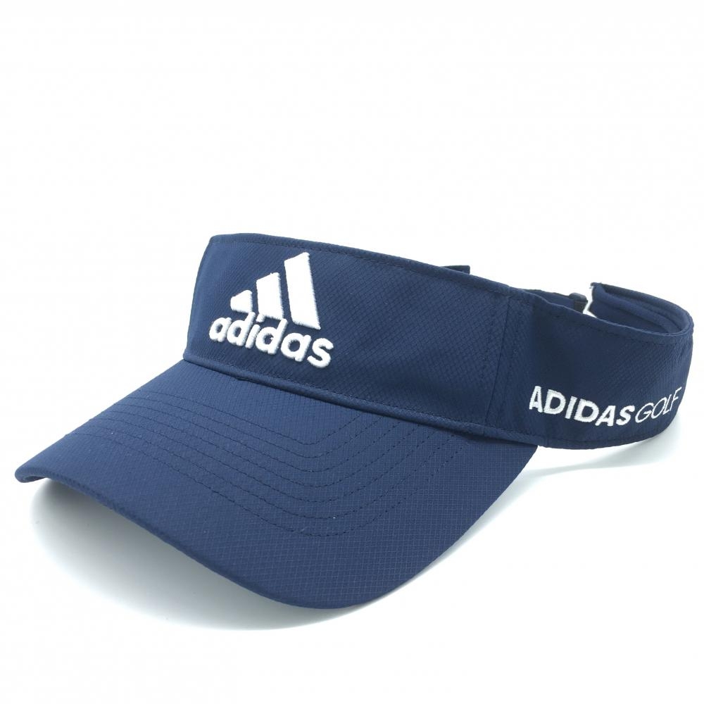 【美品】adidas アディダス サンバイザー ネイビー×白 立体ロゴ刺しゅう  ゴルフウェア