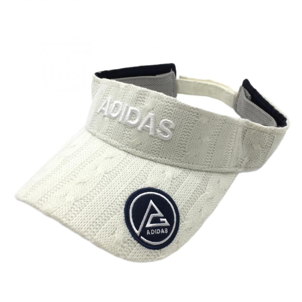 【超美品】アディダス ニットサンバイザー 白 ケーブル編み アクリル混 フリー（56-58cm） ゴルフウェア adidas