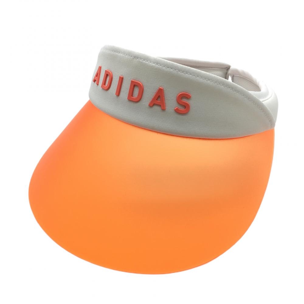 アディダス サンバイザー 白×オレンジ つばクリア 立体ロゴ  ゴルフウェア adidas