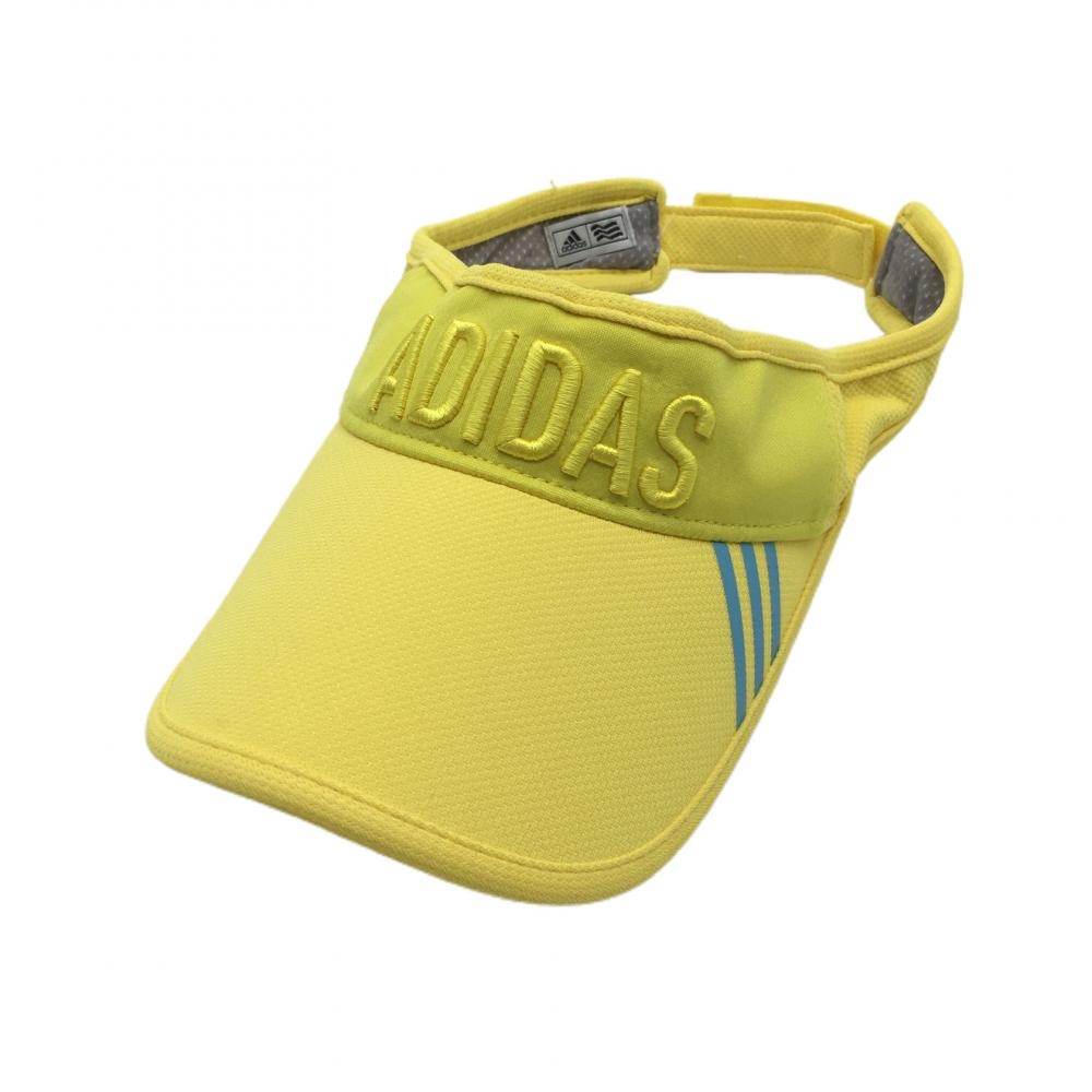 【超美品】アディダス サンバイザー イエロー×ライトブルー 3ライン フリー（56-58㎝） ゴルフウェア adidas