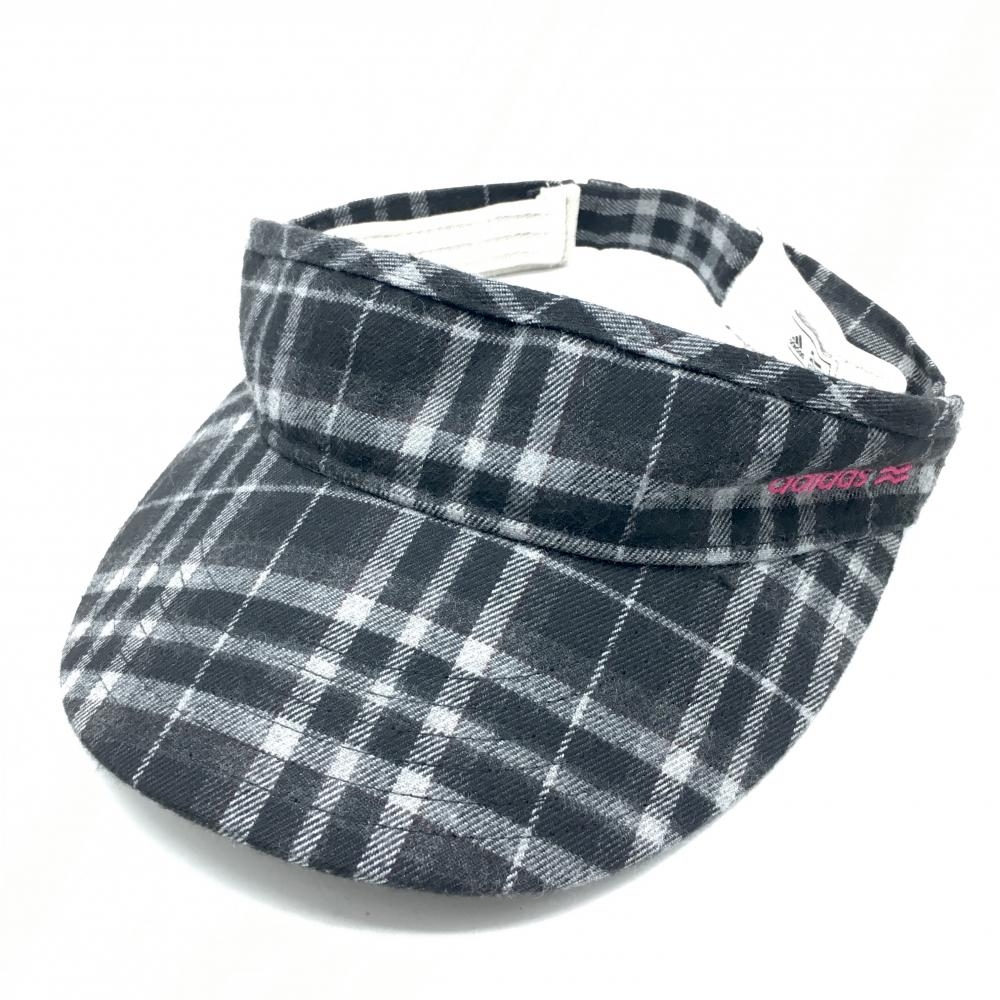 アディダス サンバイザー 黒×白 チェック 微起毛 ロゴピンク フリー（56-58cm）   ゴルフウェア adidas