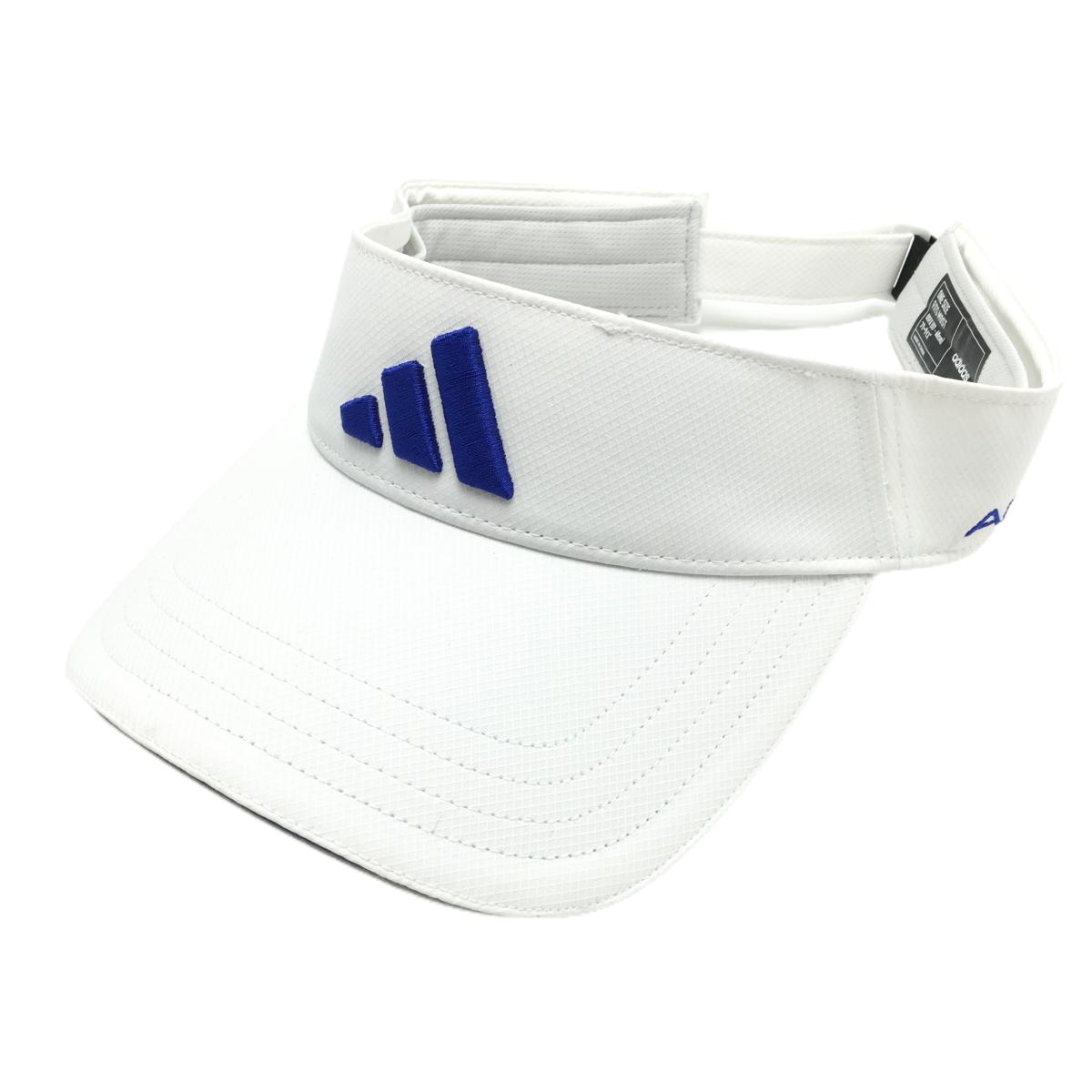 アディダス サンバイザー 白×ブルー 立体ロゴ 紙タグ付 OSFX(57-60cm)フリーサイズ    ゴルフウェア adidas