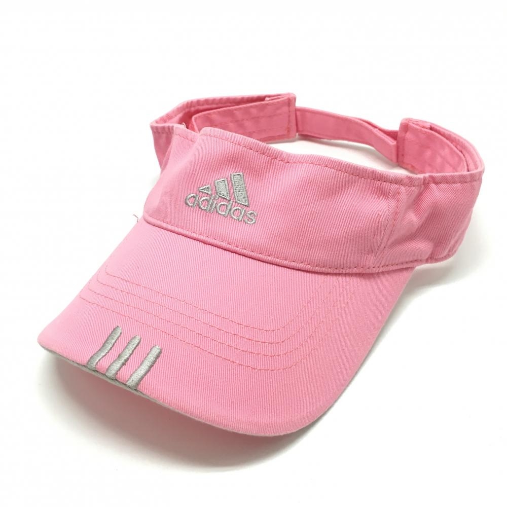 アディダス サンバイザー ピンク×グレー ロゴ刺しゅう  フリー(57cm～59cm)   ゴルフウェア adidas