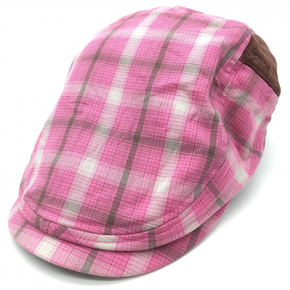 アディダス ハンチング帽 ピンク×ブラウン チェック柄 コットン97％ フリー（56-58㎝） ゴルフウェア adidas