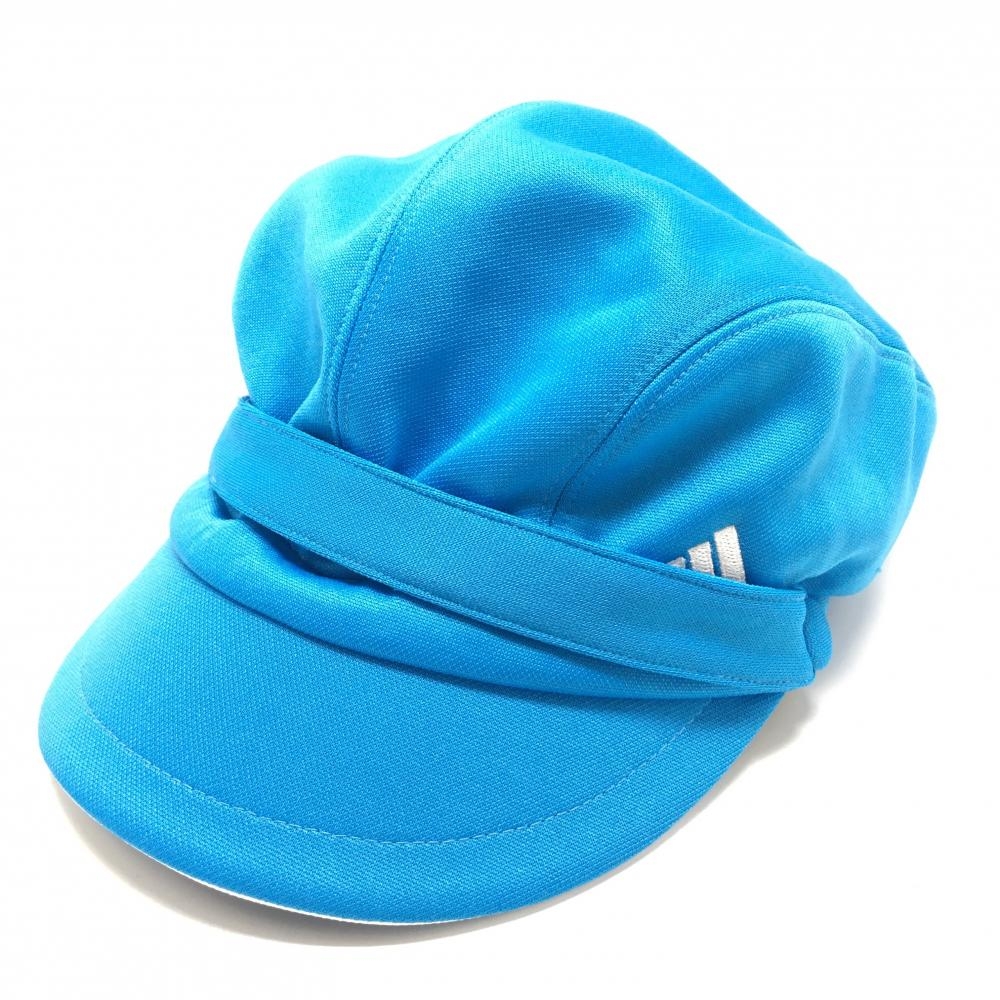 【美品】アディダス ハンチング帽 ライトブルー ロゴ白  フリー(56cm～58cm)   ゴルフウェア adidas