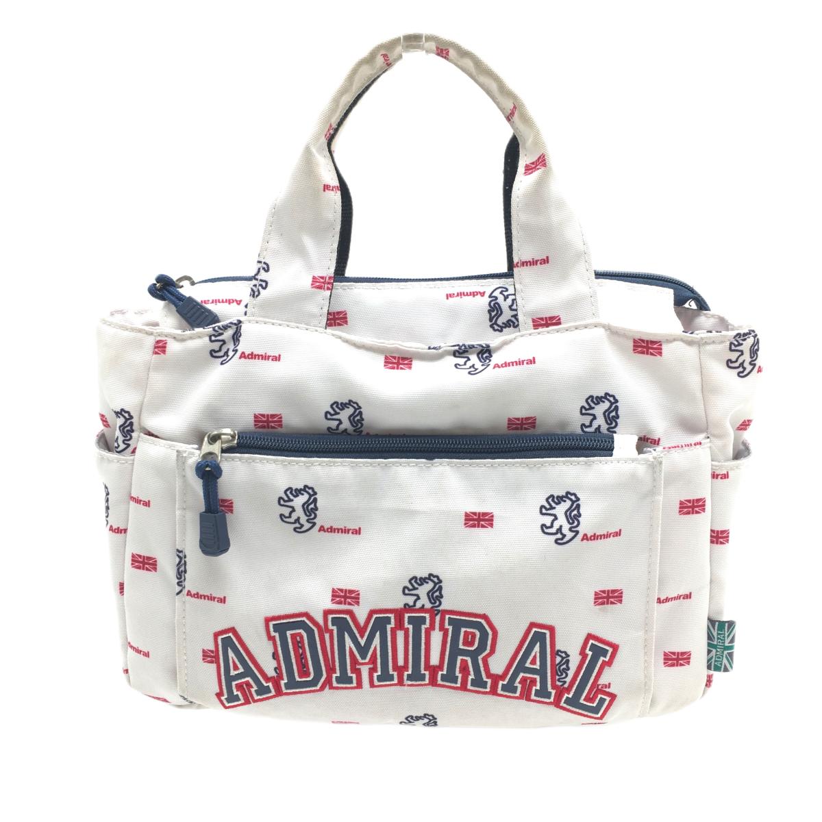 アドミラル カートバッグ 白×ネイビー ロゴ総柄 内外ポケット  ゴルフ Admiral