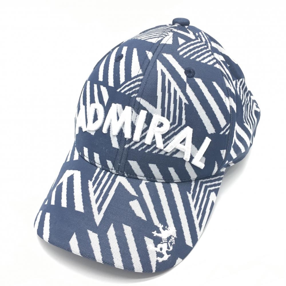 【超美品】アドミラル キャップ ネイビー×グレー 総柄 立体ロゴ刺しゅう F  ゴルフウェア Admiral
