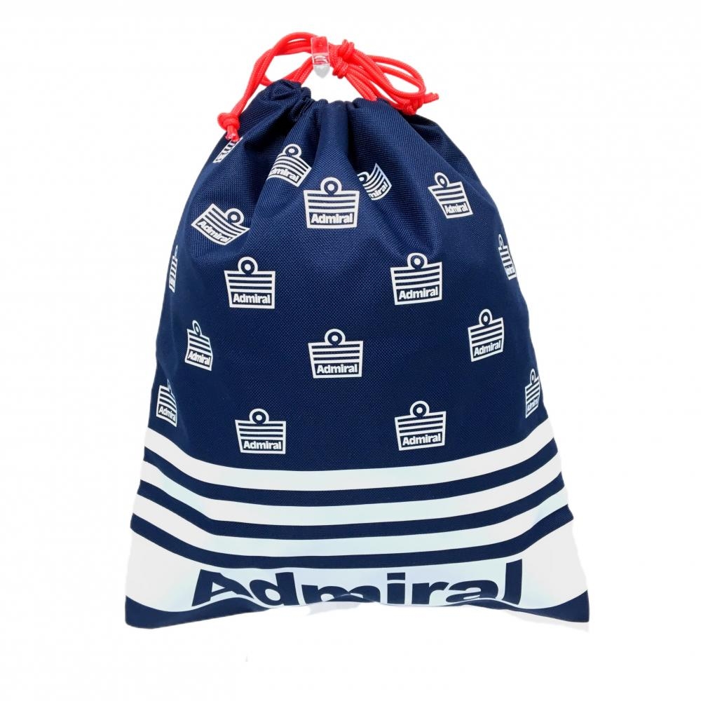 【超美品】アドミラル シューズケース ネイビー×白 片面ロゴ総柄 巾着 ゴルフ Admiral