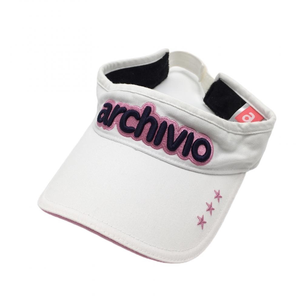 【美品】アルチビオ サンバイザー 白×ピンク 一部星刺しゅう スター  ゴルフウェア archivio