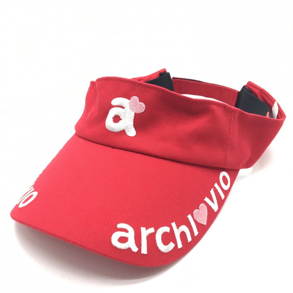 【美品】アルチビオ サンバイザー レッド ロゴ刺しゅう ハート  ゴルフウェア archivio
