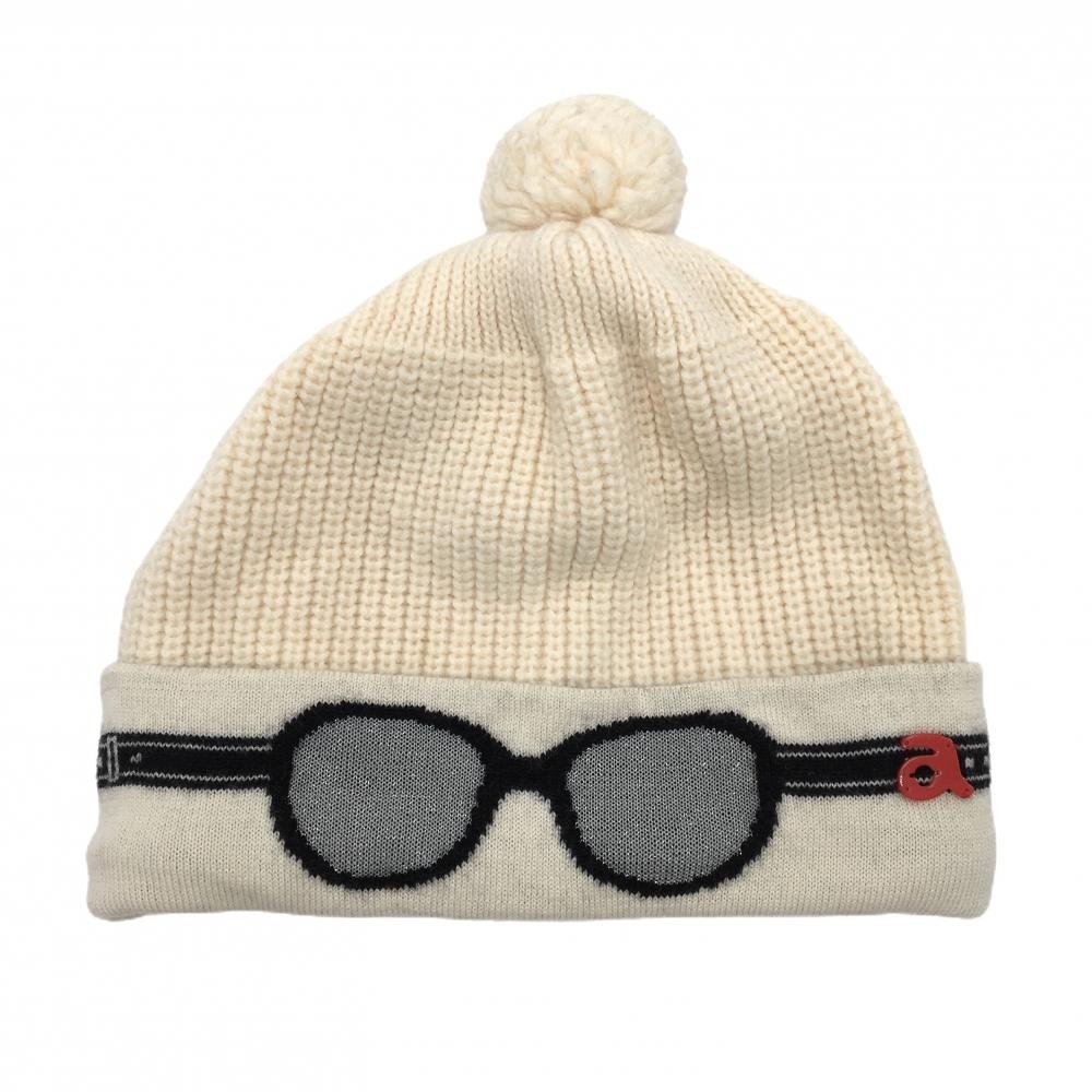 【美品】アルチビオ ニット帽 白×黒 サングラス ボンボン付   ゴルフウェア archivio