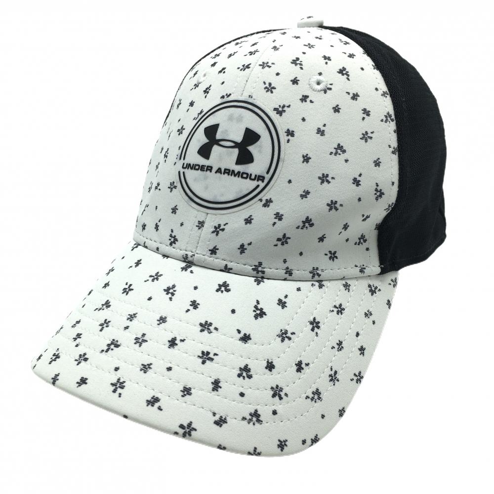 【超美品】アンダーアーマー メッシュキャップ 白×黒 花柄 フロントロゴ   ゴルフウェア UNDER ARMOUR