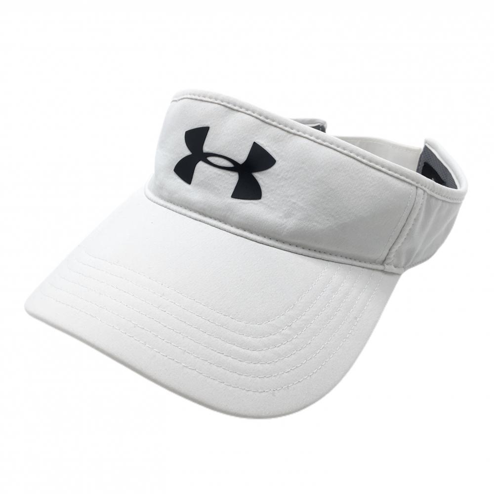 【美品】アンダーアーマー サンバイザー 白×黒 フロントロゴ  OSFA   ゴルフウェア UNDER ARMOUR