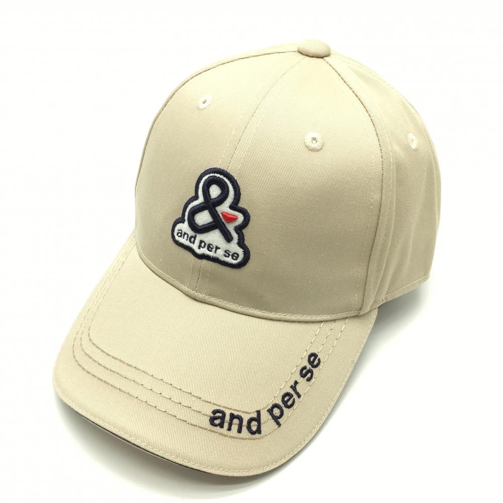 【超美品】アンパスィ キャップ ベージュ×ネイビー ロゴ刺しゅう   ゴルフウェア and per se