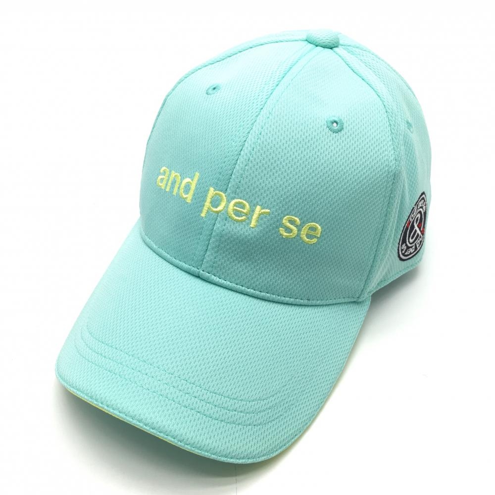 【超美品】アンパスィ キャップ ミントグリーン×イエロー ロゴ刺しゅう   ゴルフウェア and per se