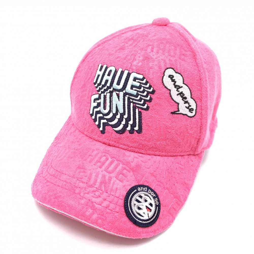 【美品】アンパスィ キャップ ピンク パイル地 刺しゅう   ゴルフウェア and per se