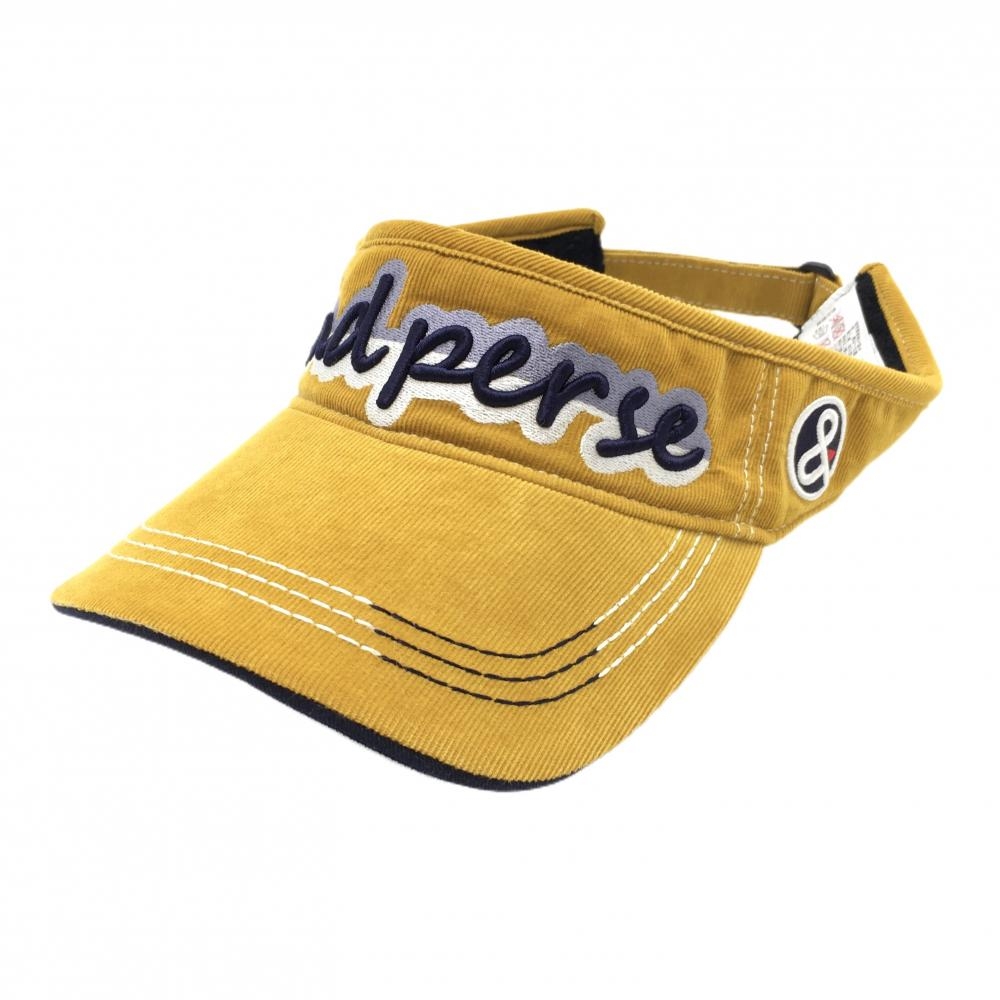 アンパスィ サンバイザー マスタードイエロー×ネイビー コーデュロイ ロゴ刺しゅう F  ゴルフウェア and per se