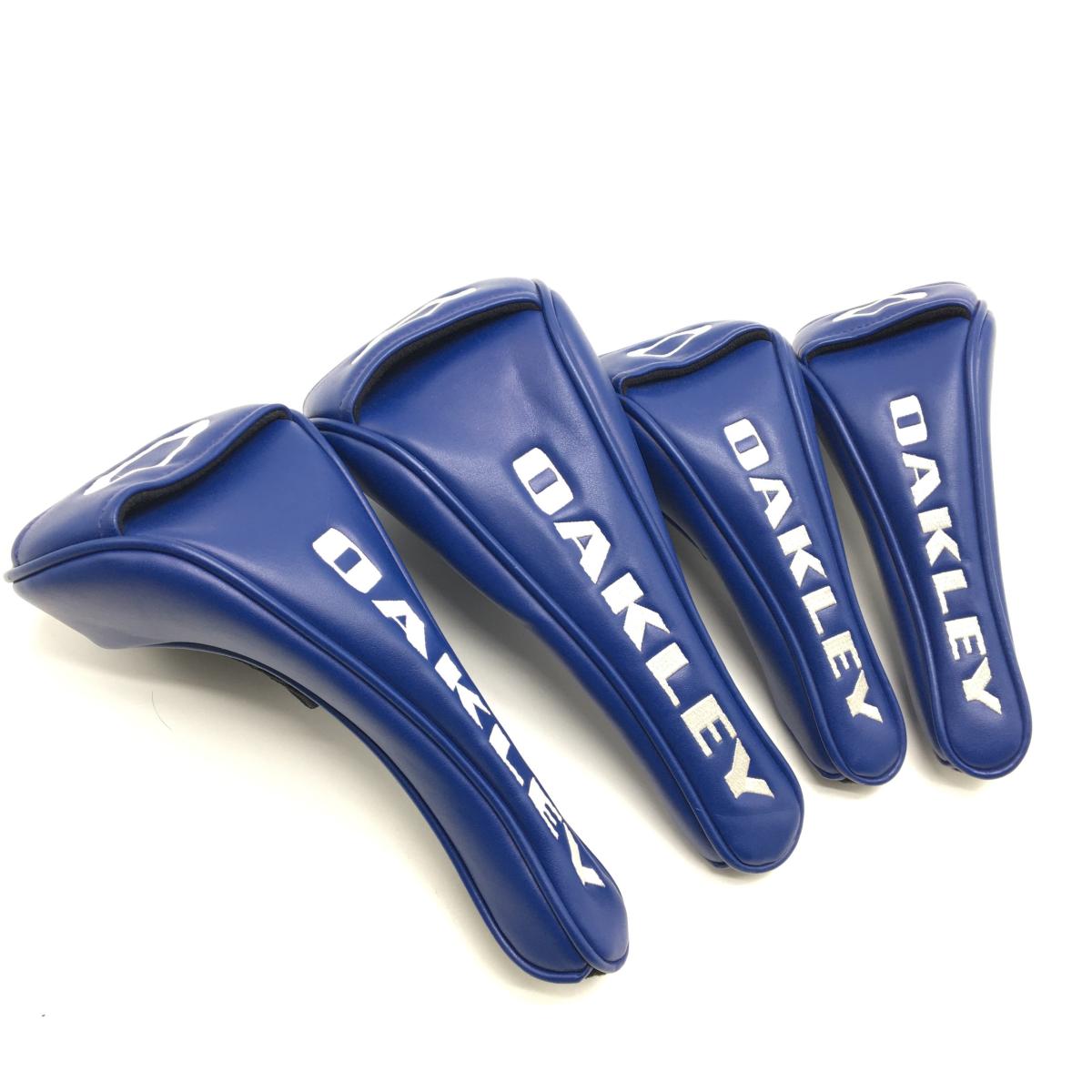 【美品】オークリー ヘッドカバー4点セット(FW×2 UT×2) ブルー×白 ロゴ フェアウェイウッド ユーティリティ ゴルフ Oakley