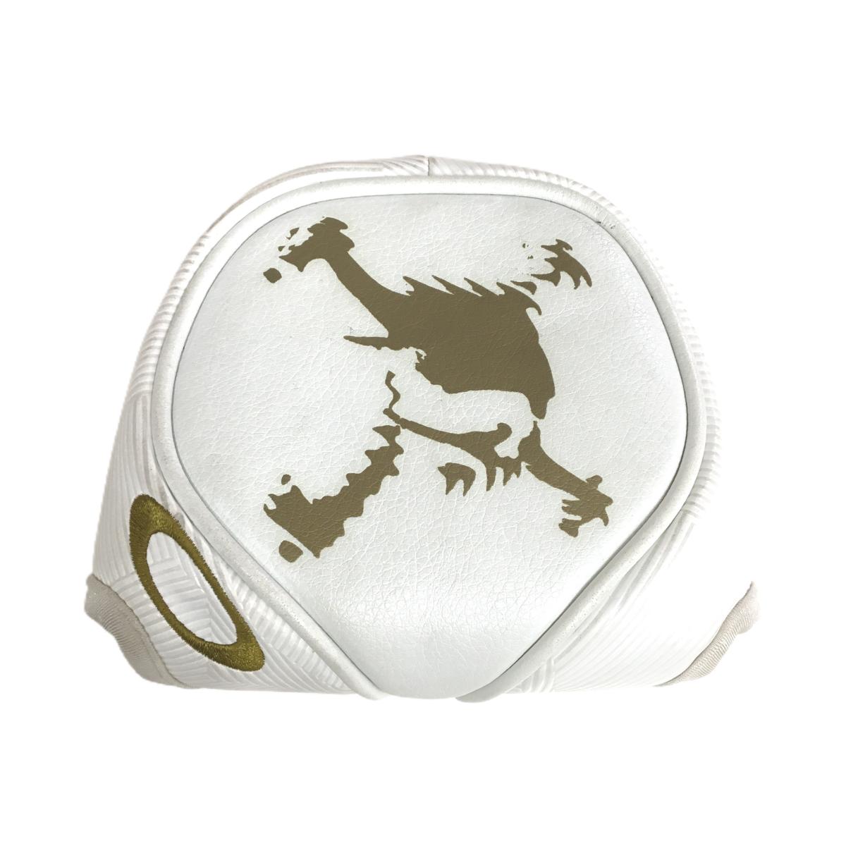 オークリー パターカバー 白×ゴールド系 マレット型 ロゴプリント ヘッドカバー ゴルフ Oakley