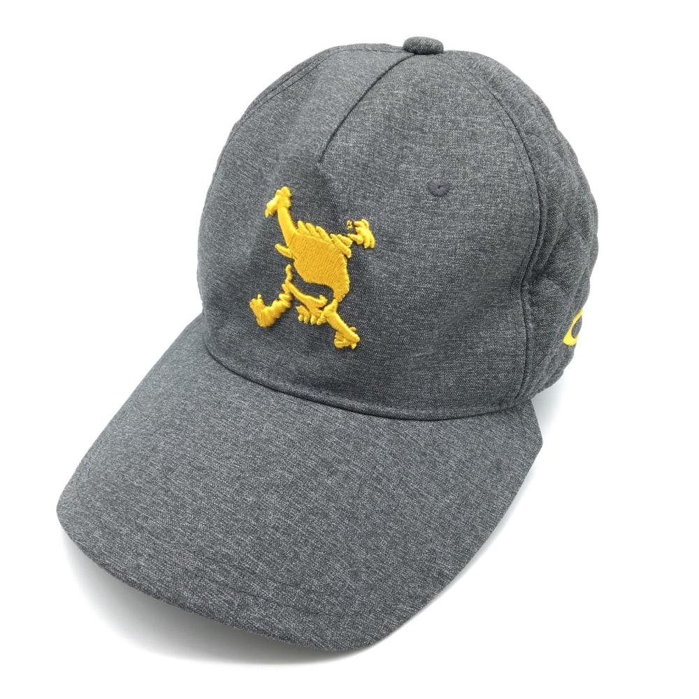 【超美品】Oakley オークリー キャップ 杢グレー×イエロー 裏微起毛 ビッグロゴ  ゴルフウェア