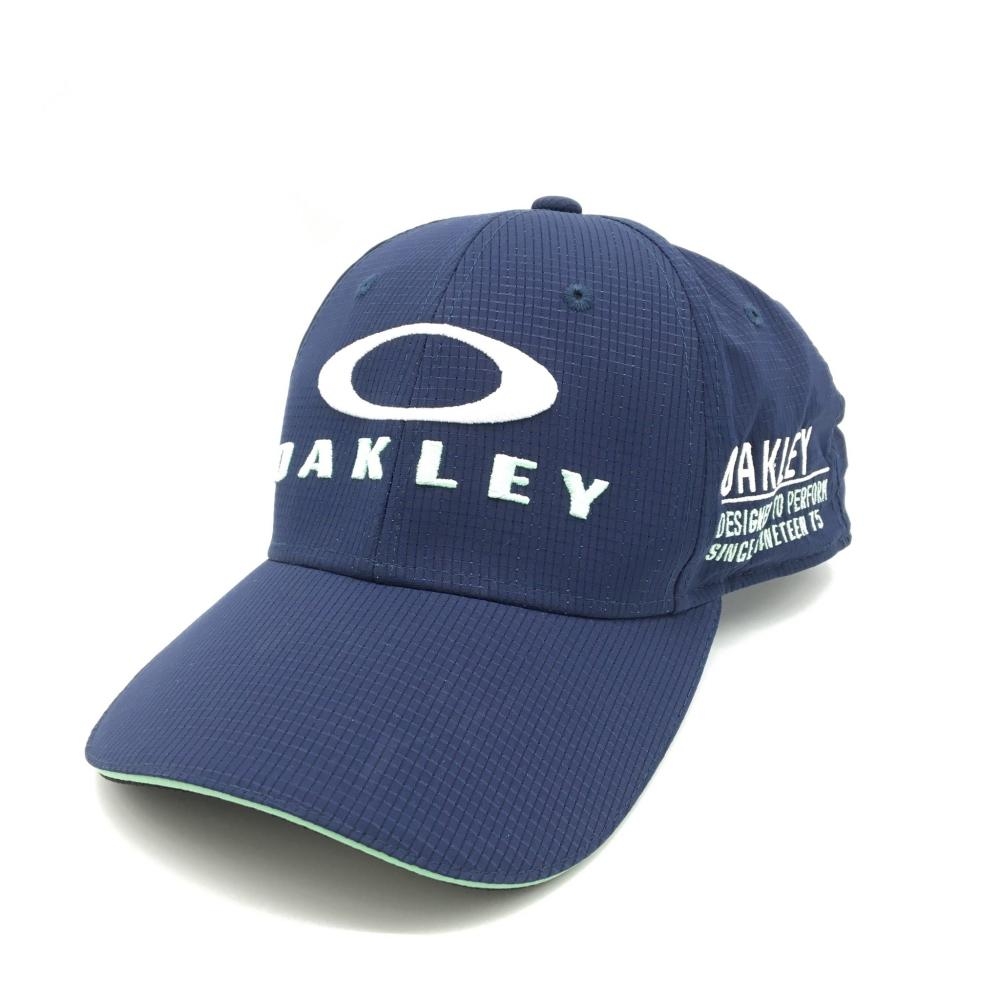 【美品】オークリー キャップ ネイビー×ライトグリーン 透け感 刺しゅう ゴルフウェア Oakley