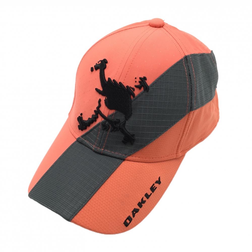 【美品】オークリー キャップ オレンジ系×グレー ロゴ黒   ゴルフウェア Oakley