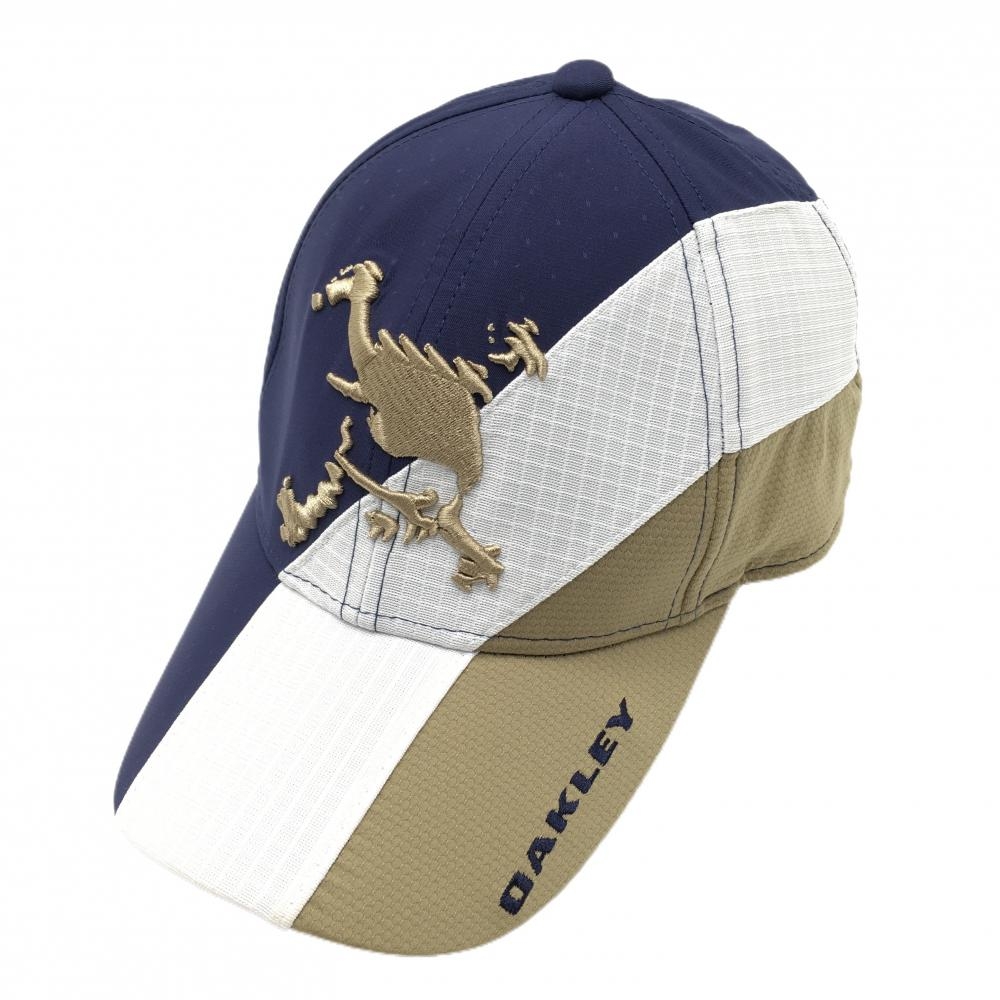 【美品】オークリー キャップ ネイビー×白 ロゴ刺しゅう   ゴルフウェア Oakley