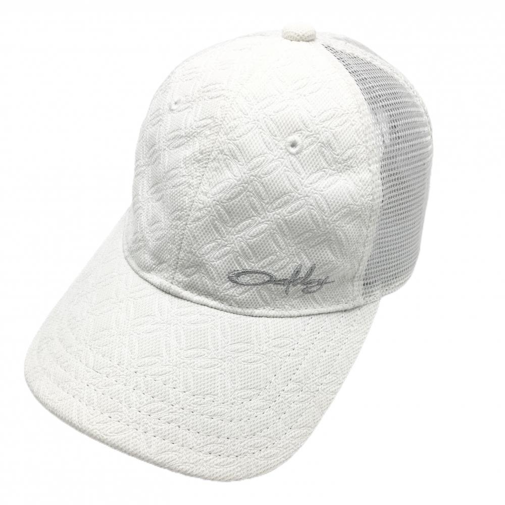 【美品】オークリー メッシュキャップ 白 ロゴ地模様 ロゴ刺しゅう   ゴルフウェア Oakley