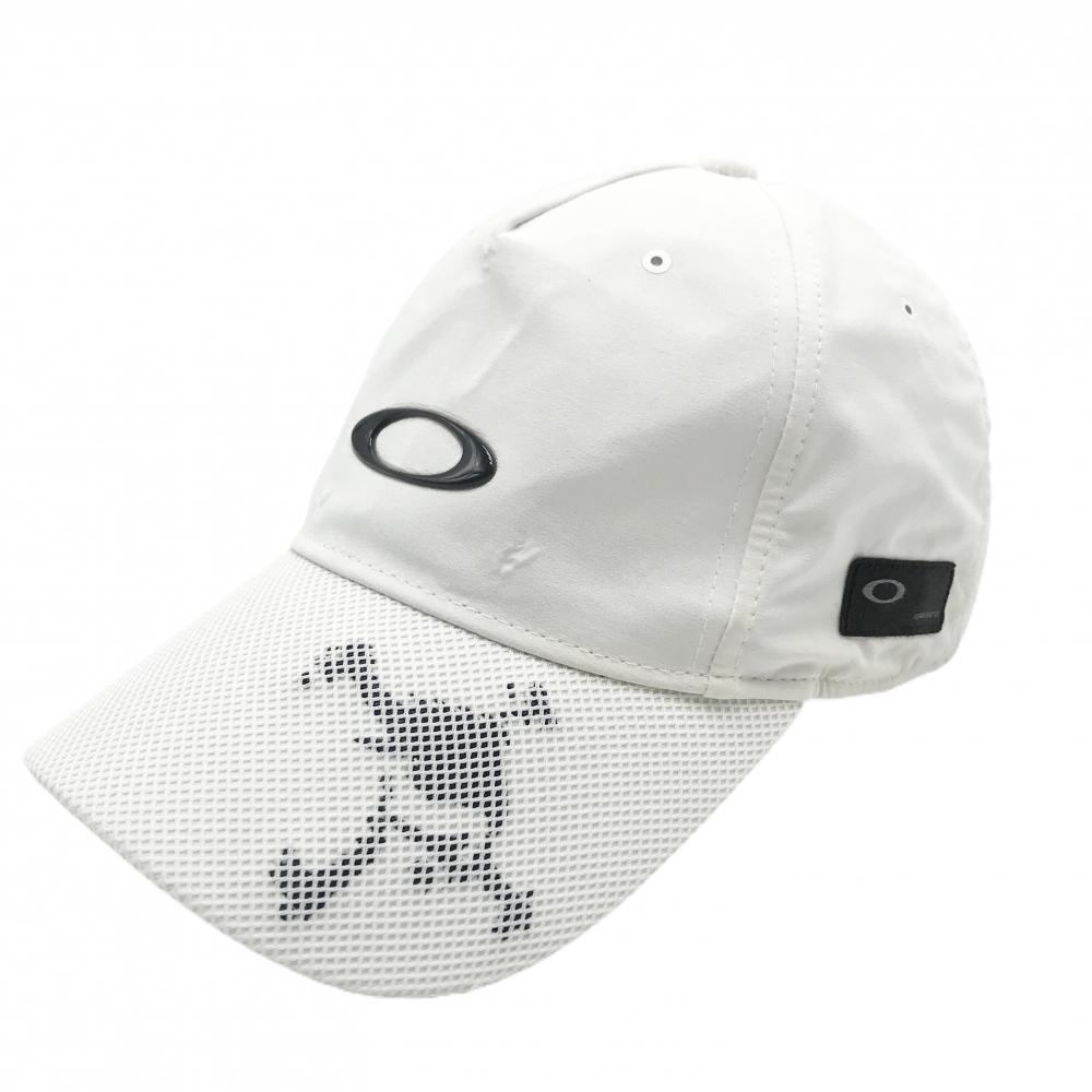 オークリー キャップ 白×黒 ロゴ つばメッシュ風    ゴルフウェア Oakley