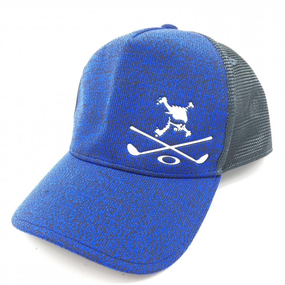 【超美品】オークリー メッシュキャップ ブルー×黒 総柄   ゴルフウェア Oakley