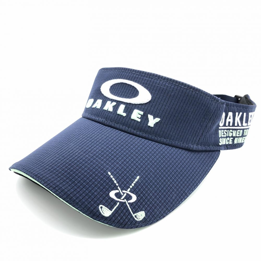 【超美品】オークリー サンバイザー ネイビー×ライトグリーン 格子織生地 立体ロゴ刺しゅう ゴルフウェア Oakley