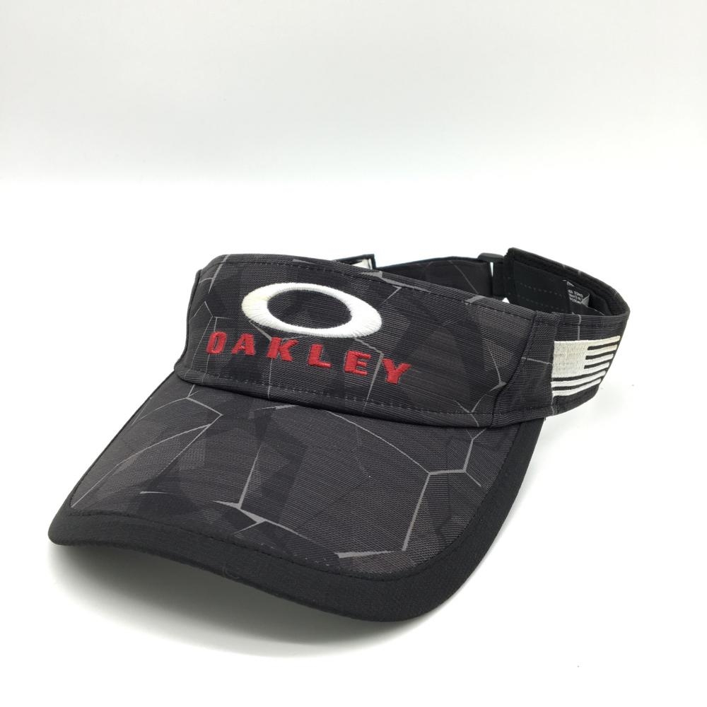 オークリー サンバイザー 黒×レッド 総柄 ロゴ刺しゅう  ゴルフウェア Oakley