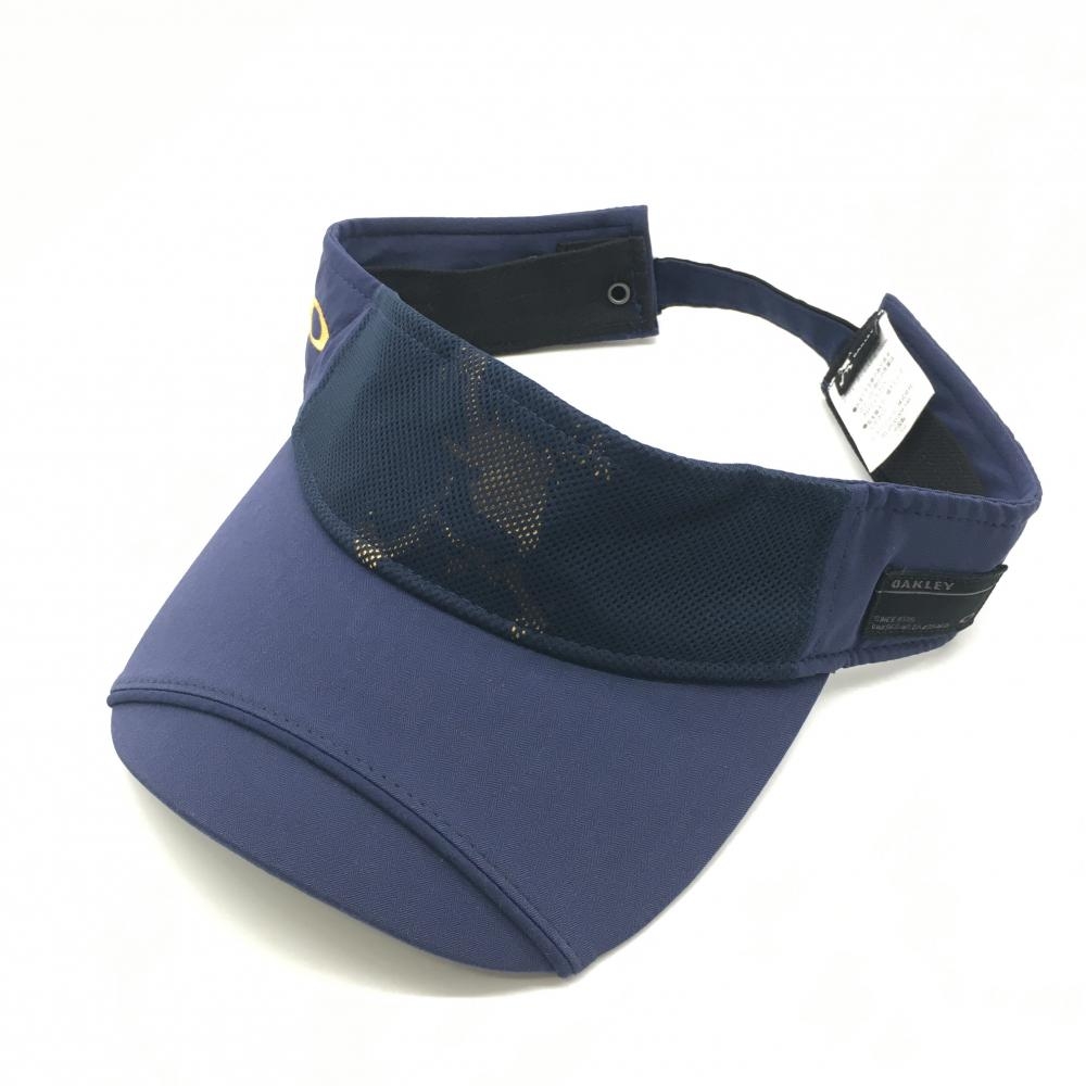 【超美品】オークリー サンバイザー ネイビー×ゴールド 一部メッシュ ビッグロゴ ゴルフウェア Oakley