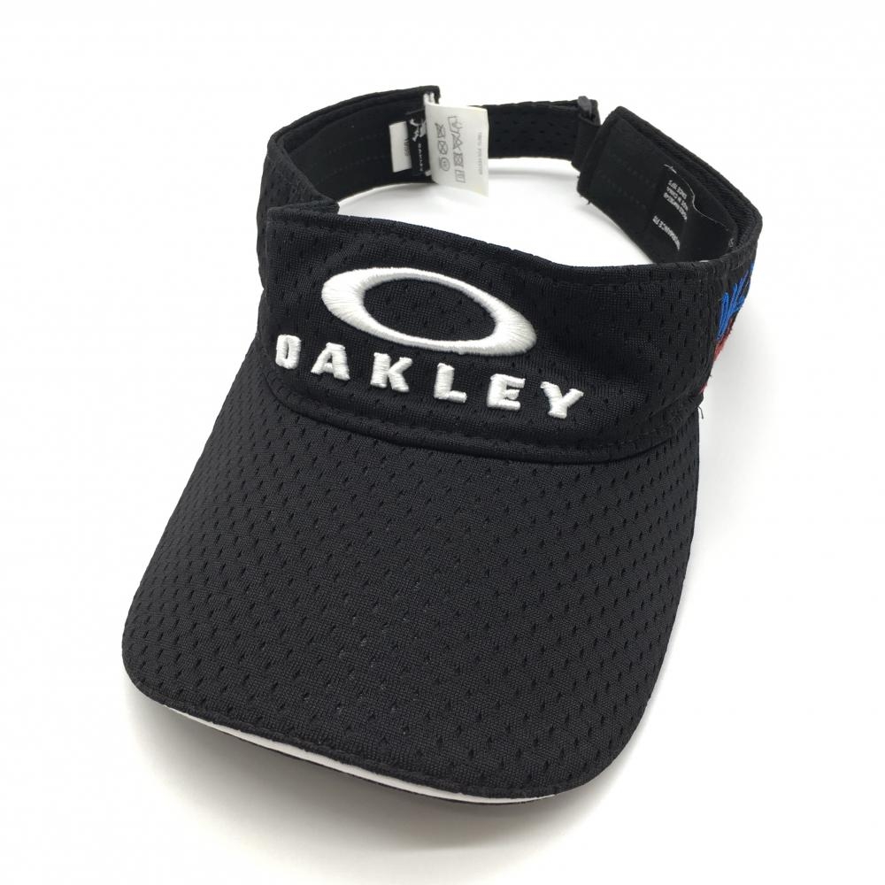 オークリー サンバイザー 黒×白 立体ロゴ刺しゅう メッシュ調 ゴルフウェア Oakley