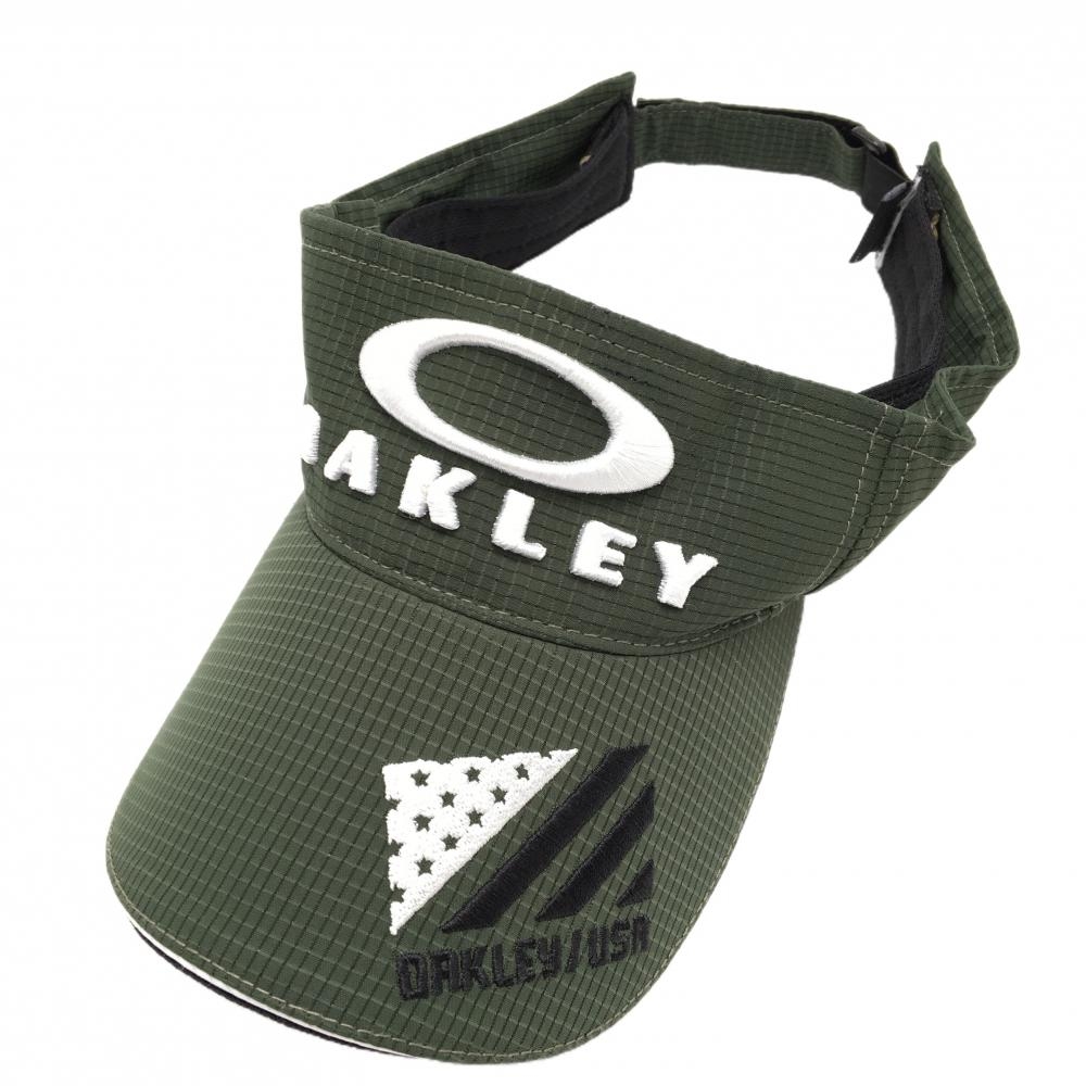 【美品】オークリー サンバイザー ダークグリーン×白 立体ロゴ刺しゅう   ゴルフウェア Oakley