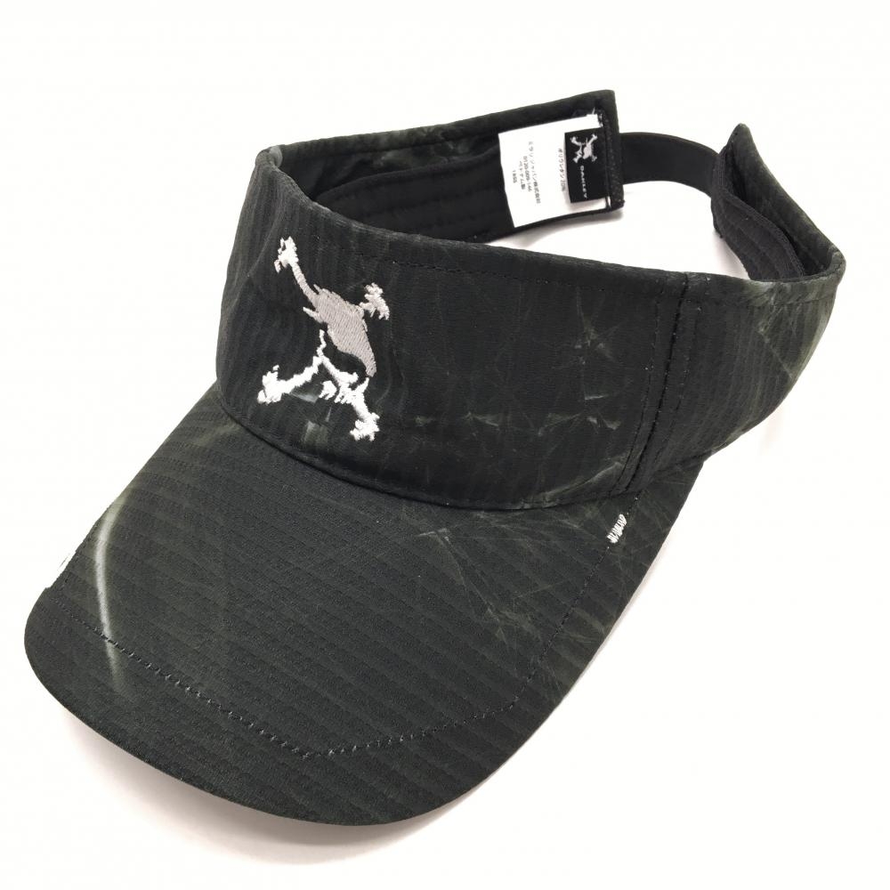 【美品】オークリー サンバイザー ダークグリーン×白 総柄 ロゴ刺しゅう  ゴルフウェア Oakley