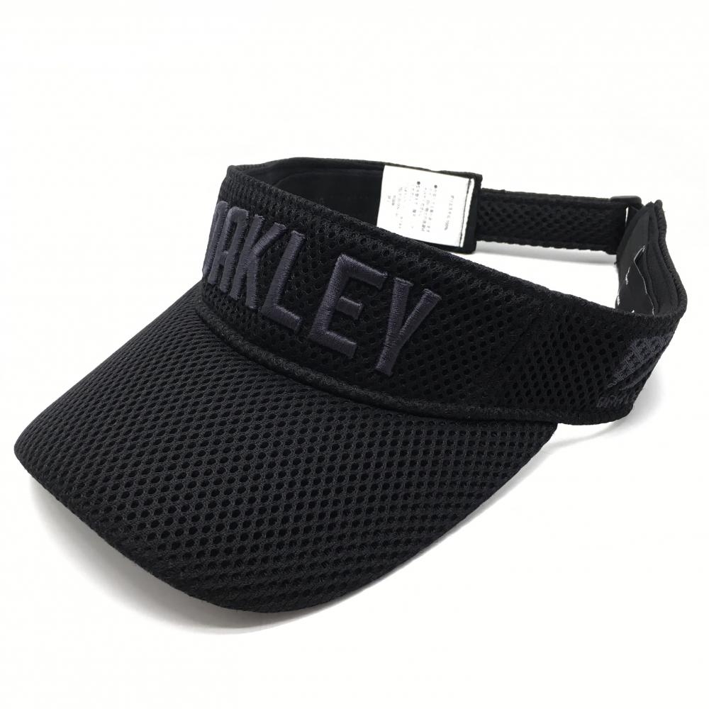 【超美品】オークリー サンバイザー 黒 ロゴ刺しゅう  ゴルフウェア Oakley