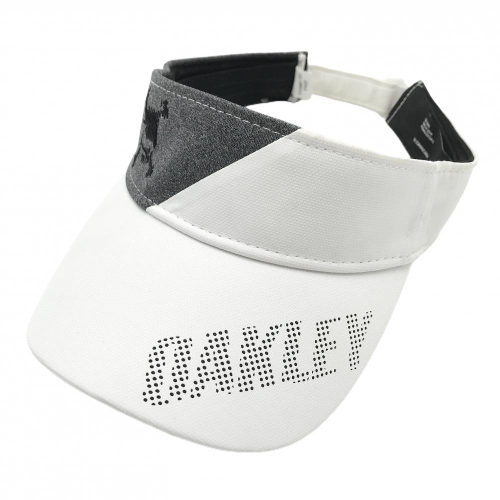 オークリー サンバイザー 白×杢グレー バイカラー ロゴ   ゴルフウェア Oakley