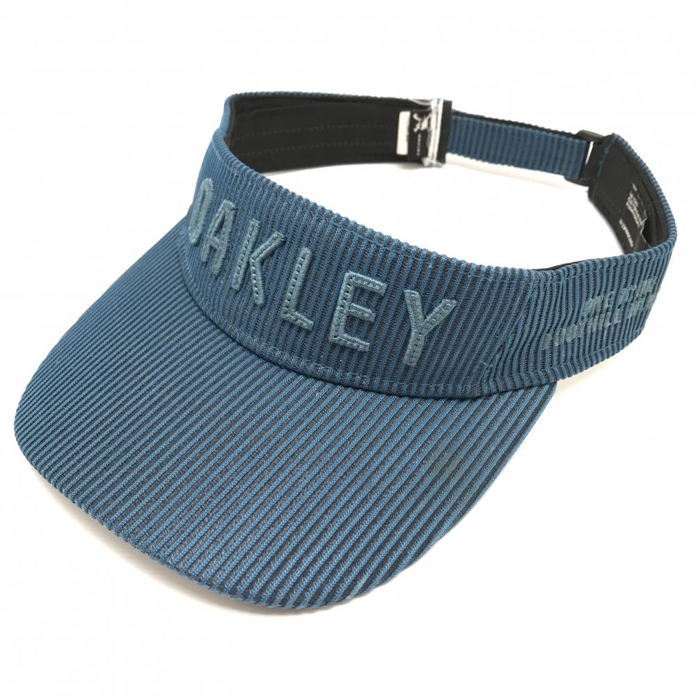 【美品】オークリー サンバイザー ブルー×黒 ストライプ 立体ロゴ刺しゅう    ゴルフウェア Oakley