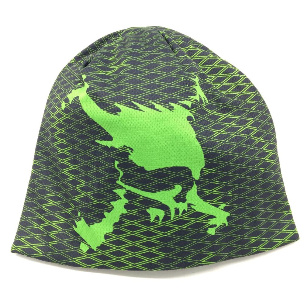 【超美品】Oakley オークリー リバーシブルニット帽 グレー×グリーン スカル 総柄 ボーダー  ゴルフウェア