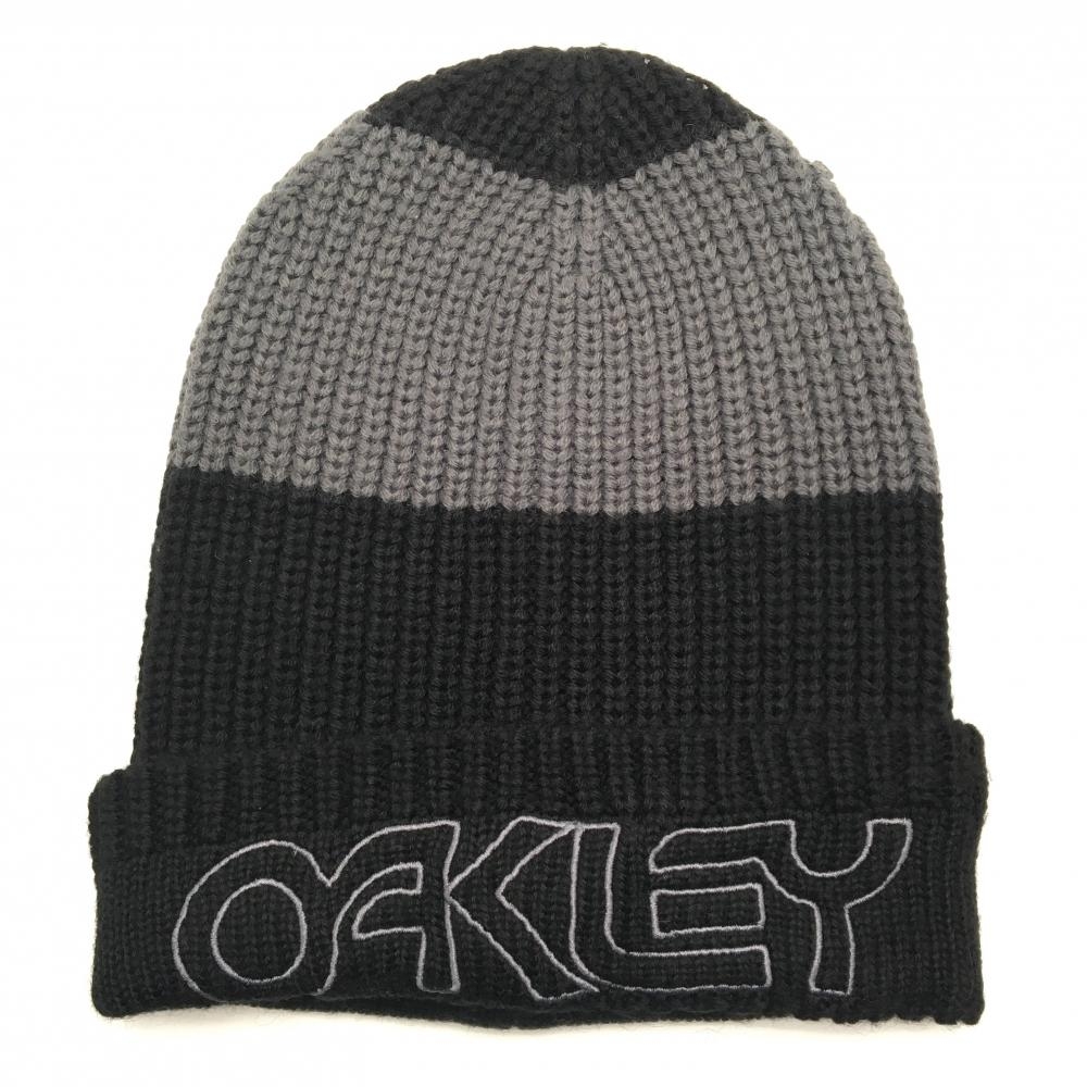 【美品】オークリー ニット帽 黒×グレー ロゴ刺しゅう  ゴルフウェア Oakley