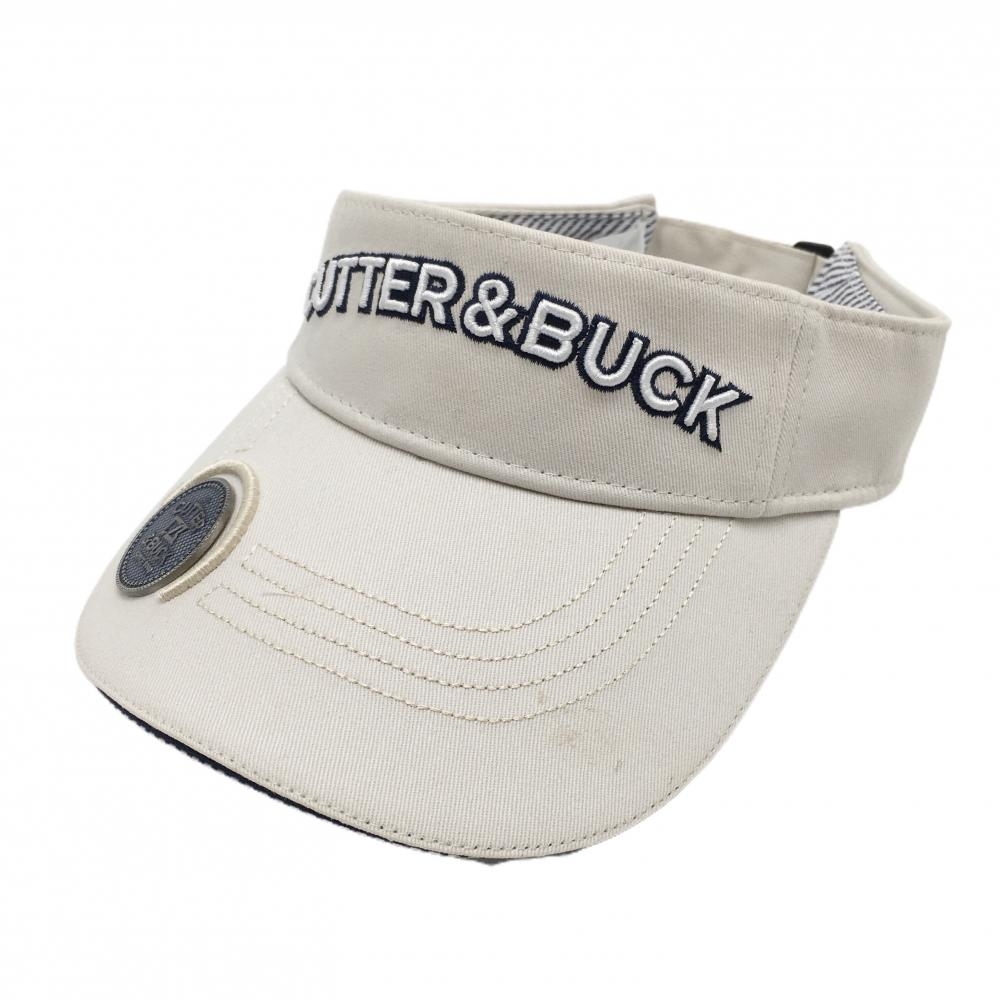【美品】カッターアンドバック サンバイザー ベージュ×白 ロゴ刺しゅう  F(57cm～59cm)  ゴルフウェア CUTTER＆BUCK