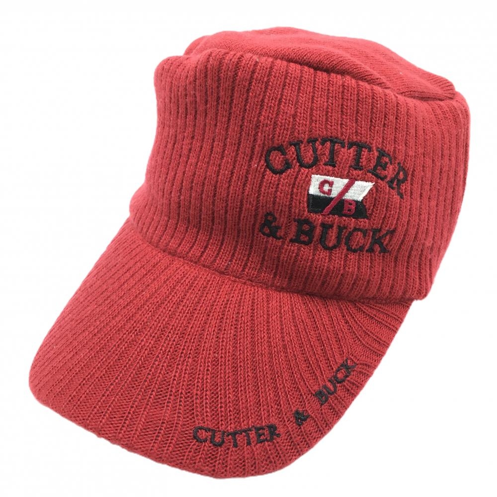 【美品】カッターアンドバック つば付きニット帽 レッド ロゴ刺しゅう ゴルフウェア CUTTER＆BUCK