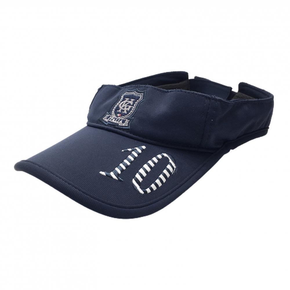 【美品】カッパ サンバイザー ネイビー フロントロゴ つばナンバー フリーサイズ   ゴルフウェア Kappa