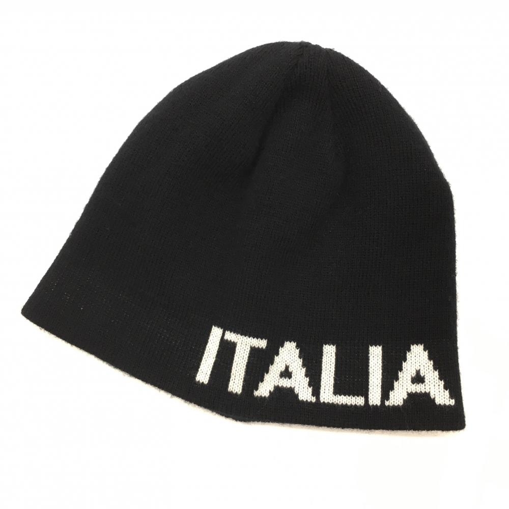 【美品】カッパ ニット帽 黒×白 シンプル ITALIA フリーサイズ ゴルフウェア Kappa