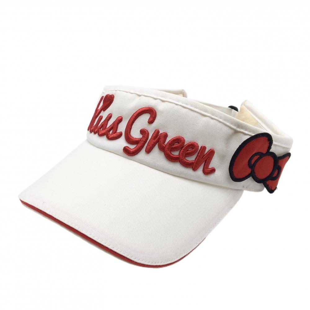 【新品】キスオンザグリーン×ハローキティ サンバイザー 白×レッド 立体ロゴ リボン  フリー  ゴルフウェア kiss on the green