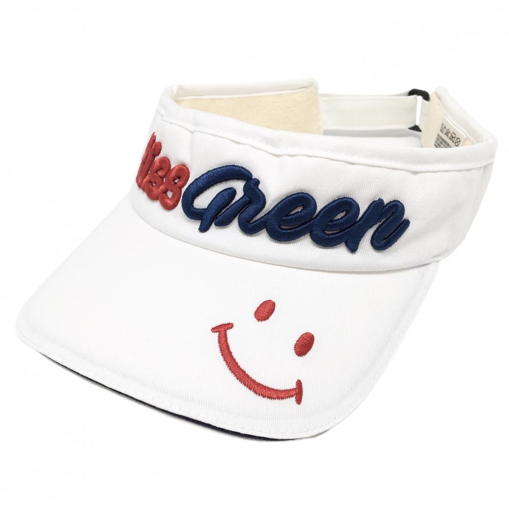【超美品】キスオンザグリーン サンバイザー 白×レッド×ネイビー フロント立体ロゴ刺しゅう フリー   ゴルフウェア kiss on the green