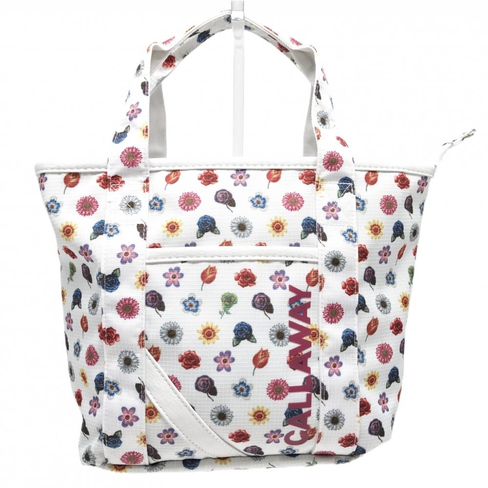 【美品】キャロウェイ カートバッグ 白×マルチカラー 花柄 内外ポケット付 ゴルフ Callaway