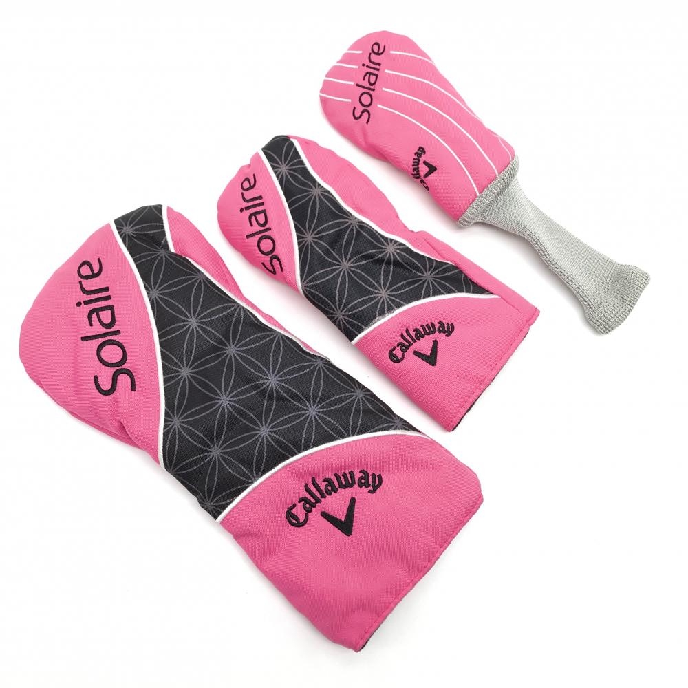 【美品】キャロウェイ ヘッドカバー3点セット(DR FW UT) ピンク×黒 solaire ゴルフ Callaway